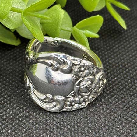 Vintage Silver-Plated Baroque Rose Spoon Ring