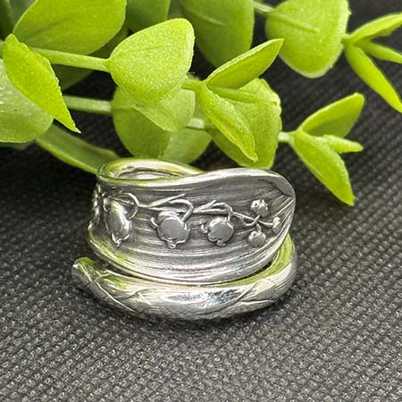 Vintage Silver-Plated Lily of the Valley Wrap Spoon Ring