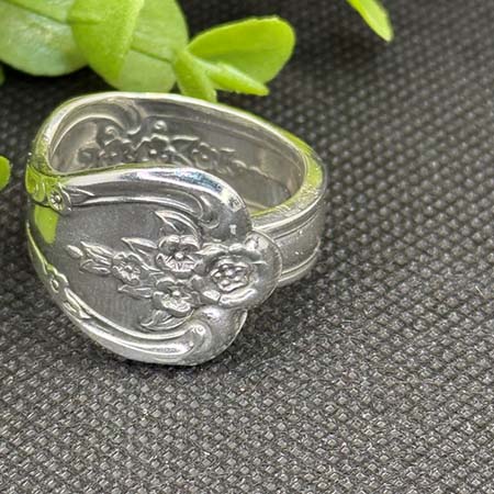 Vintage Silver-Plated Magnolia Spoon Ring